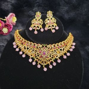 Beautiful Gold plated Indian Traditional Collar Choker Rubby Simulated diamon